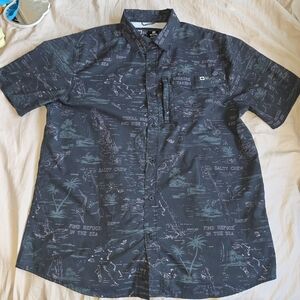 Salty Crew Navy Short-Sleeve Button-Down with Teal Map Print